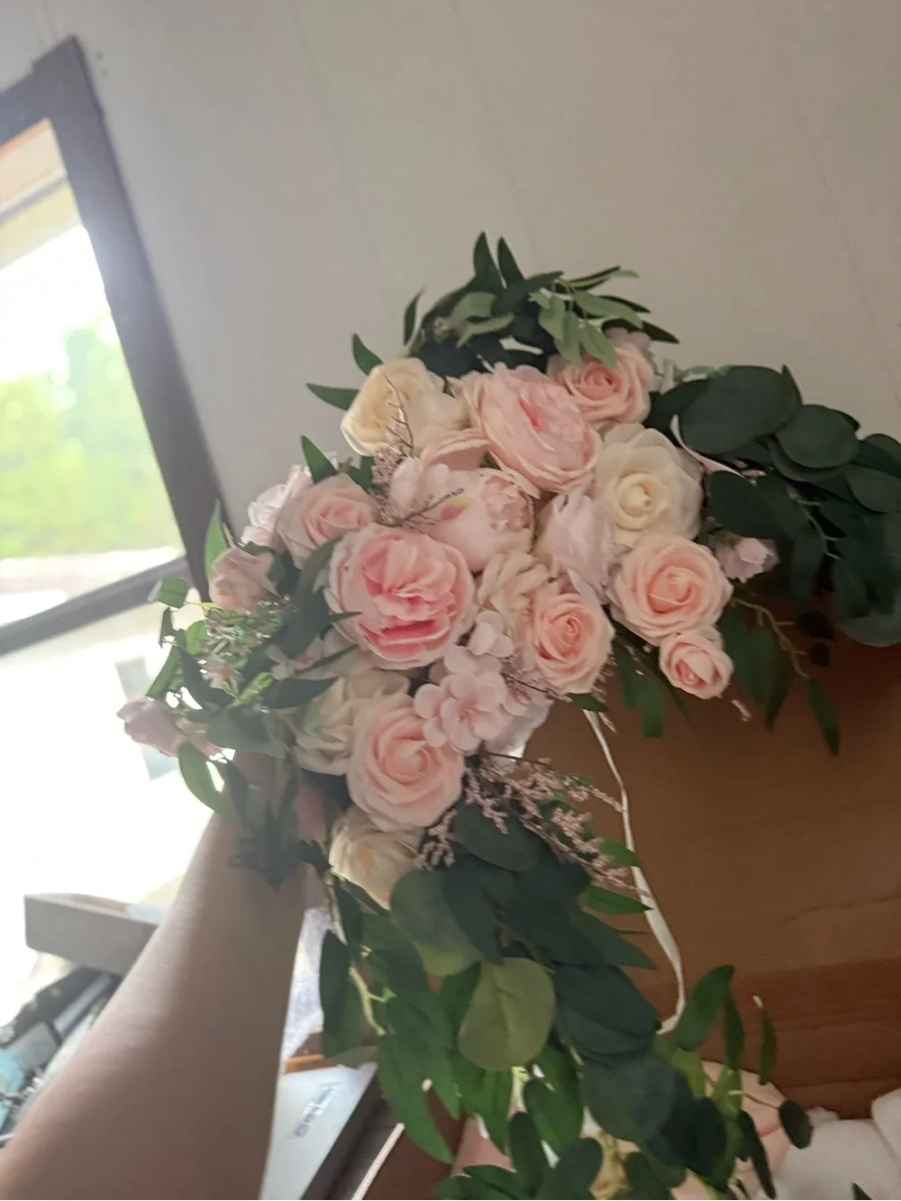 Blush Pink and Cream Artificial Rose Arrangement - wedding arch flowers